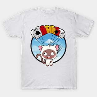 Silly white cat has a broken parachute T-Shirt